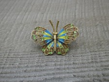 Vintage Silver 800 & Gold Plated Italian Enamel Butterfly Filigree Pin Brooch