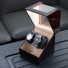 Electric Automatic Watch Winder Rotation Storage Case Wooden Display Box 2 Grids