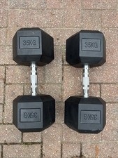 Hex Dumbells 35kg Pair With Black Rubber Coating And Chrome Grips