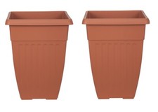 2 x 55cm Terracotta Colour Tall Athens Plant Pot Flared Garden Plastic Planter