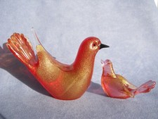 Murano Super Quality Art Glass Large Red Beautiful Bird Gold Aventurine