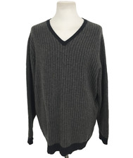 Brora Men's Cashmere V-neck Jumper Size XL Grey Contrast Trim Soft Used F1