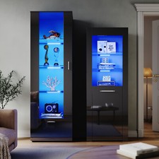 High Gloss LED Black Display Cabinet Storage Sideboard Living Room Furniture Set