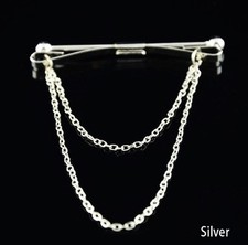 Stylish Men Silver Gold Shirt Collar Clip Bar Pin Clip Chain Tie Brooch Neckties