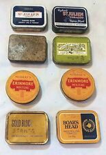 8 X Vintage Empty Tobacco Tins Inc. Boars Head, Erinmore, St Julian, Gold Block.