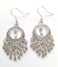 Boho Tibetan silver dangle Earrings with 925 Sterling Silver hooks