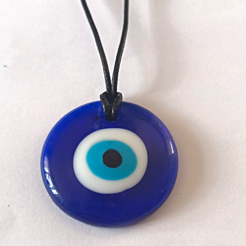 Blue glass evil eye - glass, round