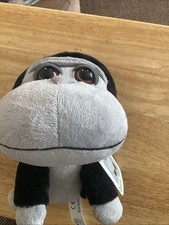 Protected World Gorilla Monkey Big Head Big Eyed Shiny Black Soft Plush Toy 8”