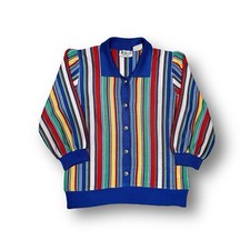 Grazia Italy Multicoloured Striped Button Up Collared Cardigan Size Medium
