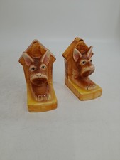 Vintage Scottie Dog House Ceramic Bookends Foreign Mark Rare Antique