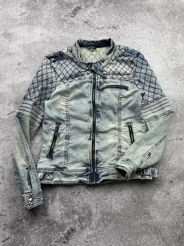 Distressed denim biker jacket - distressed,