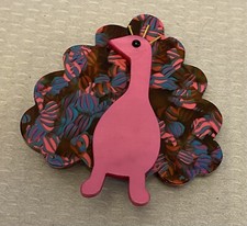 Marie Christine Pavone Peacock Brooch Hand Made in France Signed Pink Paris Art