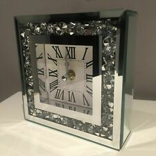 15cm LOOSE DIAMANTE MANTLE TABLE CLOCK ROMAN NUMBER MIRRORED MANTEL CLOCK NEW