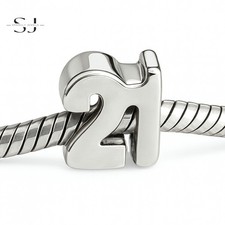 925 Sterling Silver Happy 21st Birthday Charm Bead for Bracelets - 21