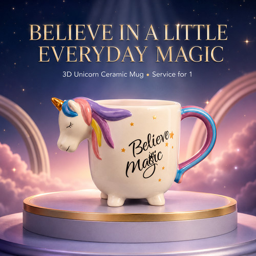 Unicorn mug believe magic - 3d,
