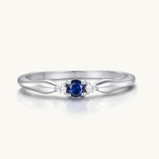 Ladies Solid 925 Silver Sterling Blue and White Sapphire 3 Stone Trilogy Ring
