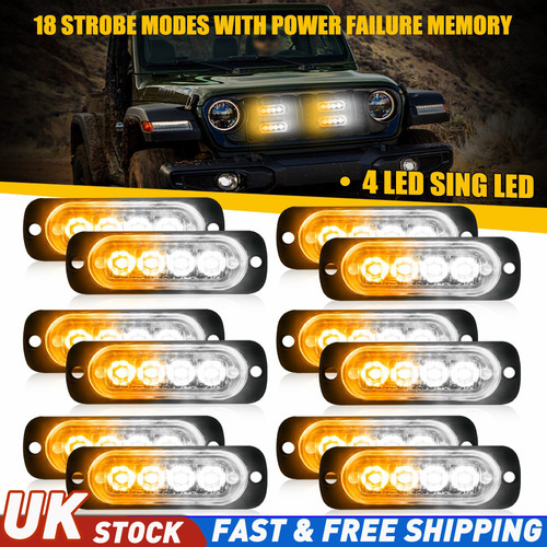 12pcs amber white - white, strobe