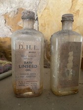 2  Raw Linseed Oil Vintage Glass Bottles - DHL Brand Wrapping 