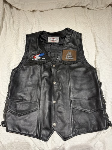 Mens leather biker gilet - leather,