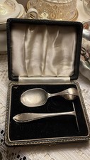 Sterling Silver Vintage Christening Set, spoon and a food pusher