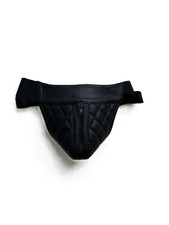 Mens Leather jockstrap Padded with Middle Zip and  elasticated waistband