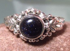 Sterling silver everyday BLUE SANDSTONE stone ring UK M½-¾/UK 6.5