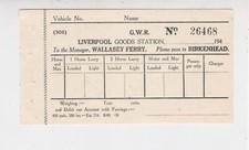 G.W.R. Liverpool Goods Station Horse Lorry Motor Man Weight Unused Form Rf 37249