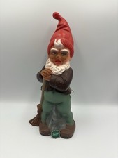 Vintage 1960s Heissner 13” Plastic Gnome W/ Broom  No 758 Made In West Germany