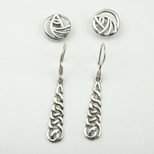 Two pair silver earrings, Carrick Rennie MacKintosh studs, Celtic knot drops