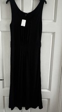 H&M Black Floaty Midi Dress With Pleated Detail & Belt Loops UK Size 12 