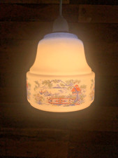 ART DECO ORIENTAL BOAT SCENE GLASS VINTAGE CHINOISERIE CEILING LIGHT LAMP SHADE
