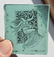 Stained glass lady goddess fairy piece kiln fired green antique art Nouveau