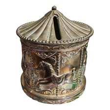 Silver Plated Carousel Money Box Bank Vintage Merry Go Round
