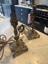 Alabaster Base Vintage Brass Lamps Without Shade Set Of 2