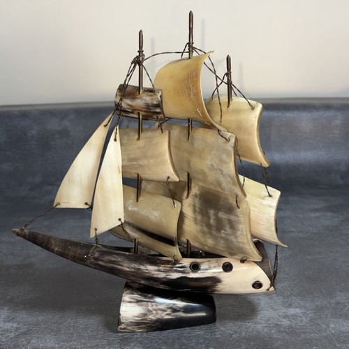 Vintage cow horn sailing ship - vintage,