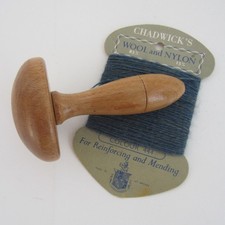 Vintage Wooden Darning Mushroom Sock Darner & Card of Chadwick's Mending Thread