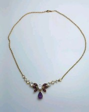 Vintage 18 Carat Gold Plated Statement Faux Amythest Necklace Posh Regency Style