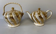 Vintage Sadler Pumpkin Biscuit Barrel And Teapot