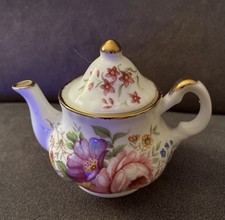Fenton miniature teapot. Pink Rose  Design. English Bone China. Approx 8cm High