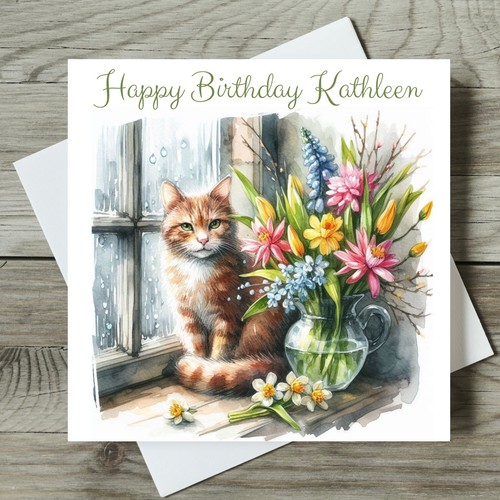 Cat birthday card personalised - birthday,