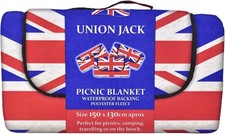 KandyToys Waterproof Union Jack Fleece Picnic Blanket 1.5 x 1.3m Roll Up Blanket