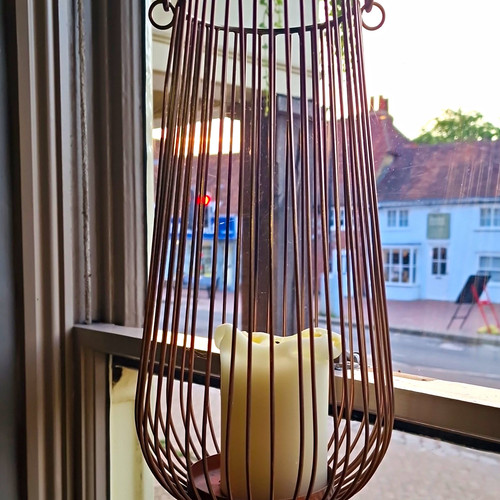 Brown metal cage lantern - cage,
