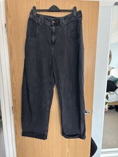 ASOS Design Barrel Leg Jean With Pocket Detailing Washed Black Size 14