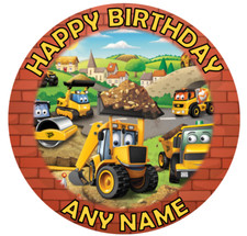 7.5" Personalised JCB Digger Birthday Cake Topper Edible Icing/Rice Paper