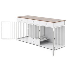 180 x 60 x 85 CM Indoor Modern Dog Kennel w/ Pull-out Feeder-White