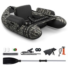 Inflatable Fishing Float Tube PVC Fishing Boat W/ Pump, Flippers & Paddle