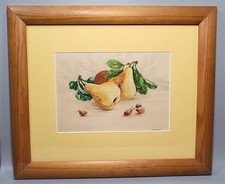 Still Life Pears & Nuts Watercolour Painting Framed Glazed Mounted 45 x 38cm 