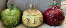 Trio of Vintage SylvaC Lidded Face Pots, Beetroot, Onion, Apple Sauce, England