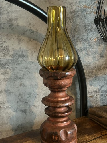 Antique wood candlestick lamp - antique,