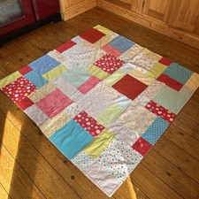 Shabby chic hand made patchwork picnic blanket vintage wool blanket back
